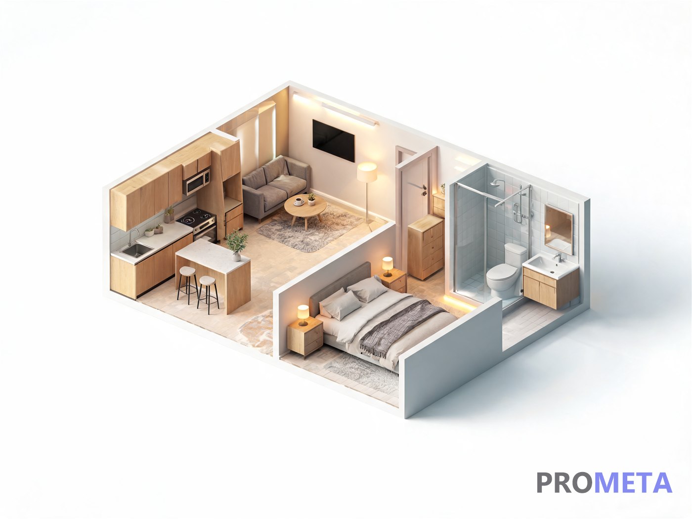 Plano 3D studio amoblado